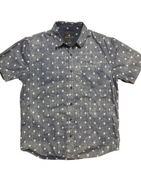 ShoutHouse Blue Short-Sleeve Button-Down with 
White Micro Diamond Print